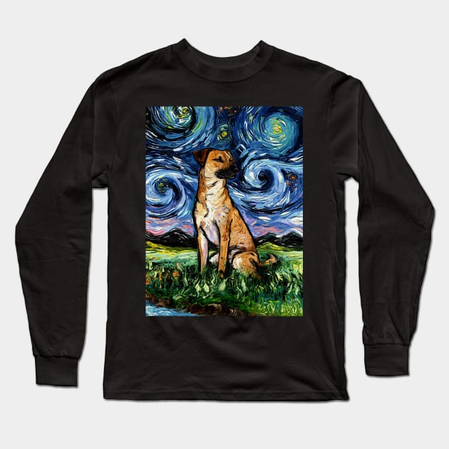 Black Mouth Cur Night Long Sleeve T-Shirt by sagittariusgallery